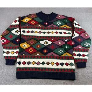 Vintage‎ Graham And Gunn Sweater 1S Multi Color 100% Wool Hand Framed Hong Kong
